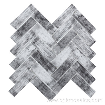 Herringbone Subway Wood Look Glass Mosaic